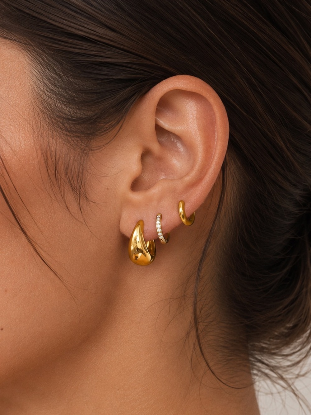 3 Pairs | 18K Gold Plated Hoop Earrings Set